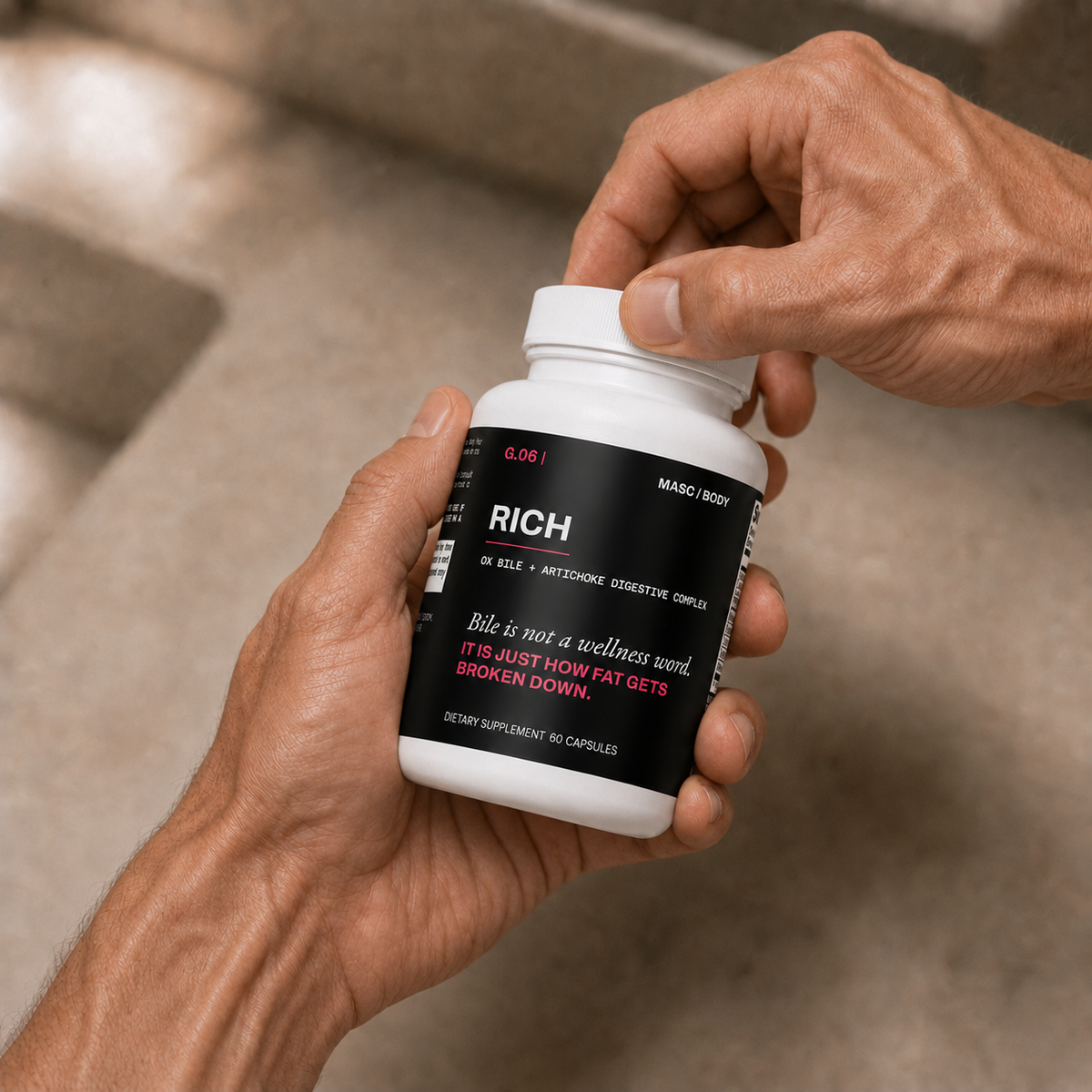 MASC/BODY RICH ox bile + artichoke digestive complex — capsule taken from the bottle