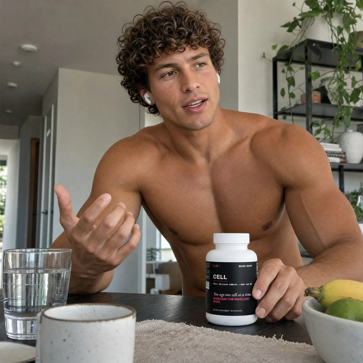 MASC/BODY CELL daily cellular complex, NAD+ 500 mg — lifestyle shot with the bottle