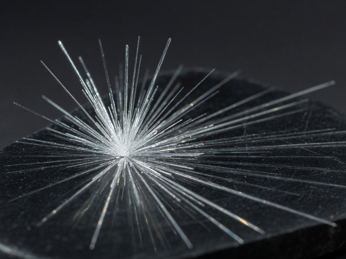 A radiating burst of fine white needle crystals.